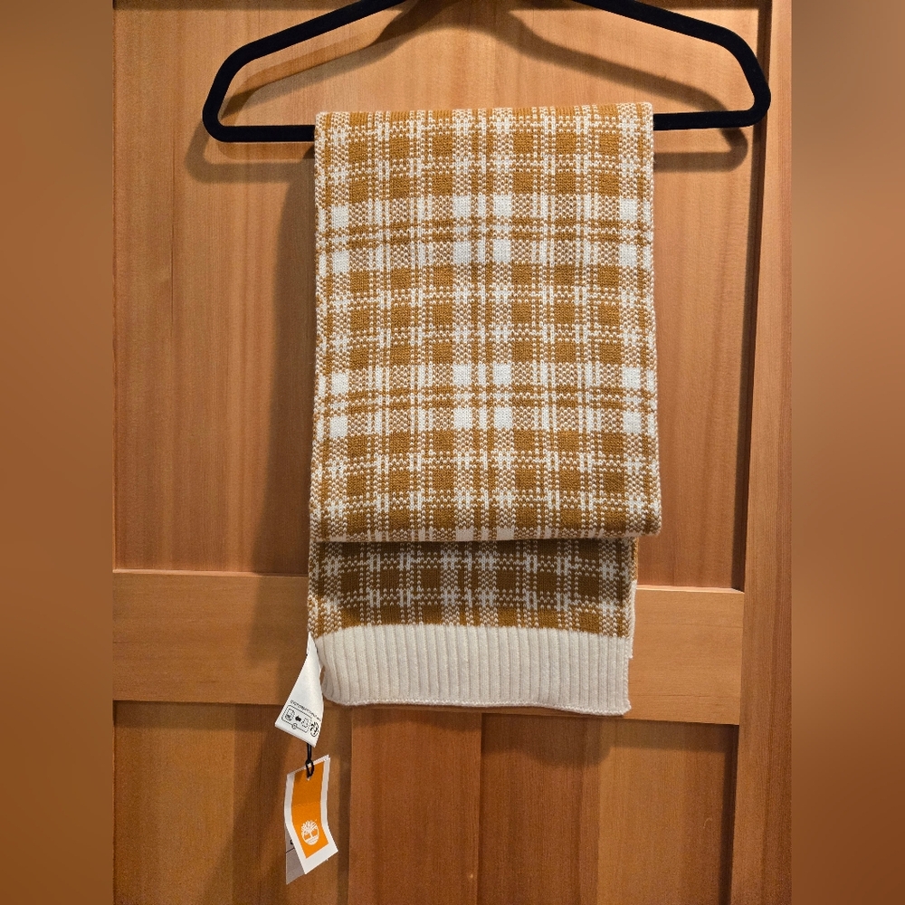 Timberland Tan/White Knit Scarf 64"Lx10"w